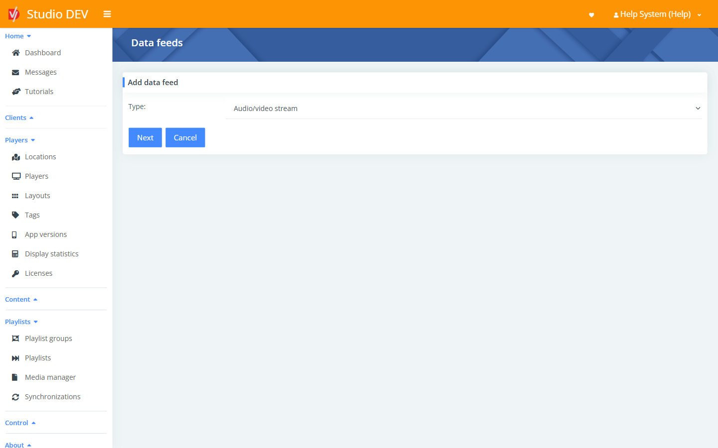 Choose data feed type