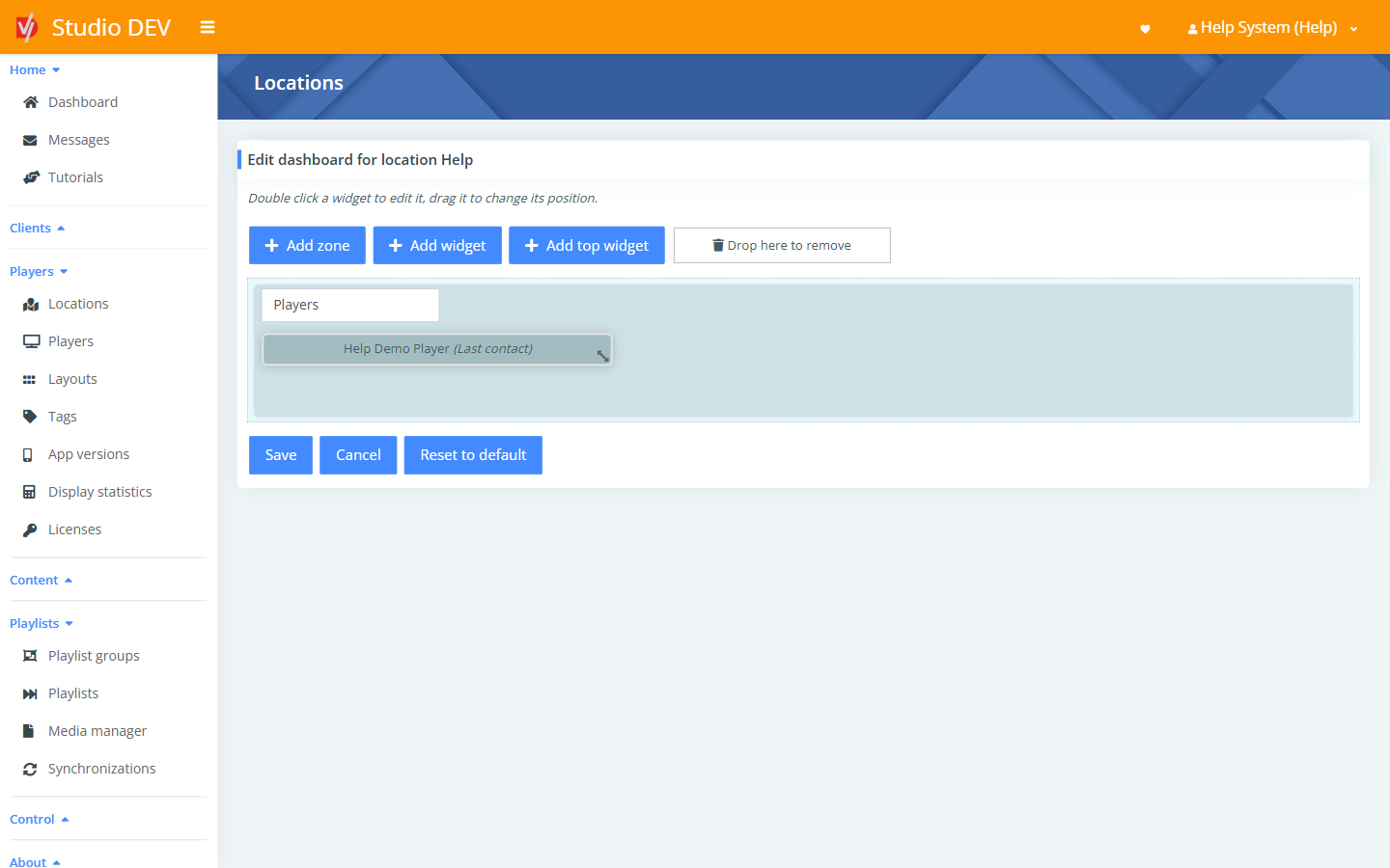 Edit location dashboard
