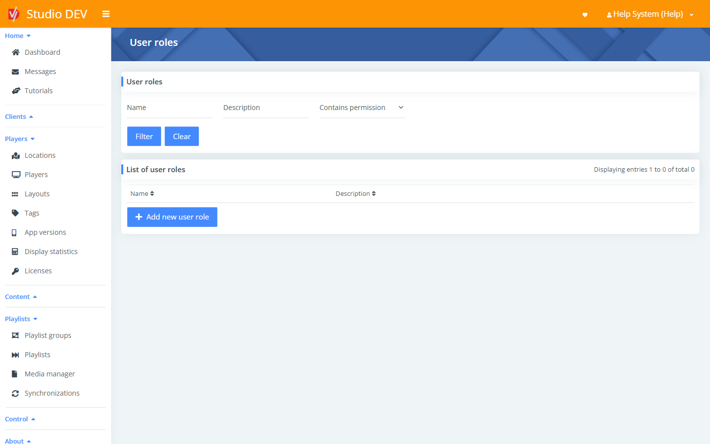 User roles list